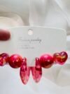 Iridescent Red Resin Earrings Set – Heart, Hoop & Round Designs | Bold Kawaii Statement Jewelry for Women & Girls