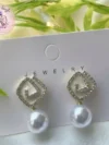 Crystal Spiral Pearl Drop Earrings – Elegant Rhinestone Studs for Women & Girls