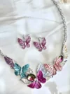 Colorful Butterfly Necklace & Earrings Set for Women – Silver-Plated Enamel Jewelry with Crystals